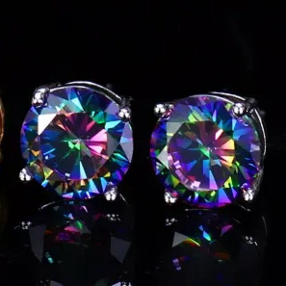 Prom Pageant Bridal Jewelry - Mystic Rainbow Multicolor Cubic Zirconia 8mm Studs